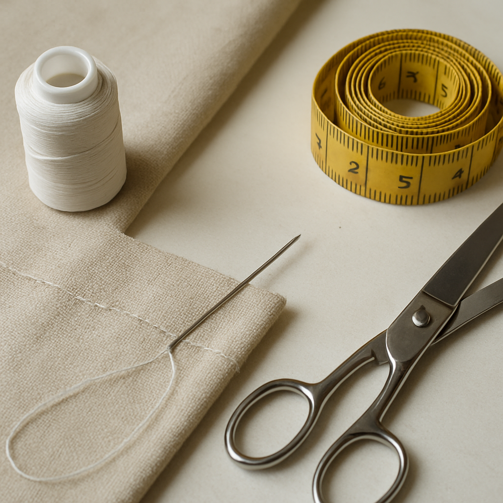 Sewing tools, thread and measuring tape for garment alterations